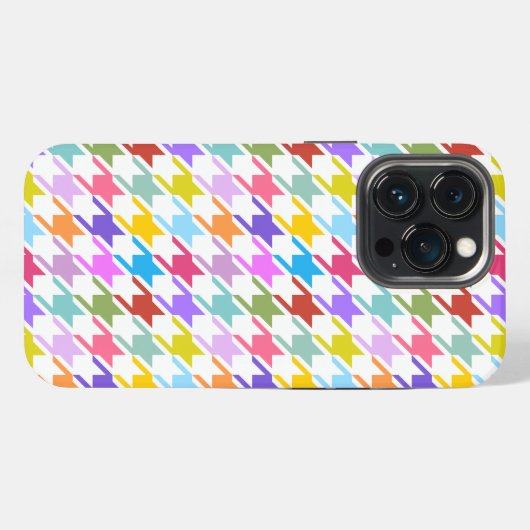 Houndstooth Multicolor+White Pattern iPhone Hoesje (Achterkant horizontaal)