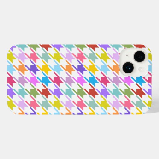 Houndstooth Multicolor+White Pattern iPhone Hoesje (Achterkant horizontaal)