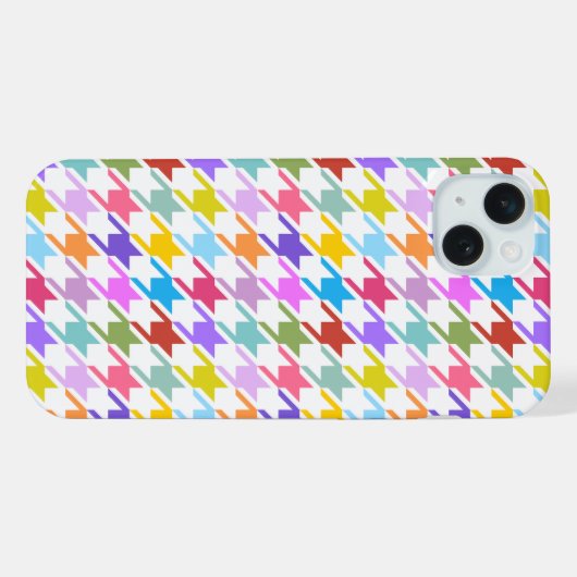 Houndstooth Multicolor+White Pattern iPhone Hoesje (Achterkant horizontaal)