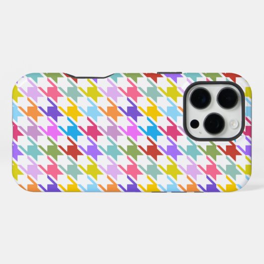 Houndstooth Multicolor+White Pattern iPhone Hoesje (Achterkant horizontaal)