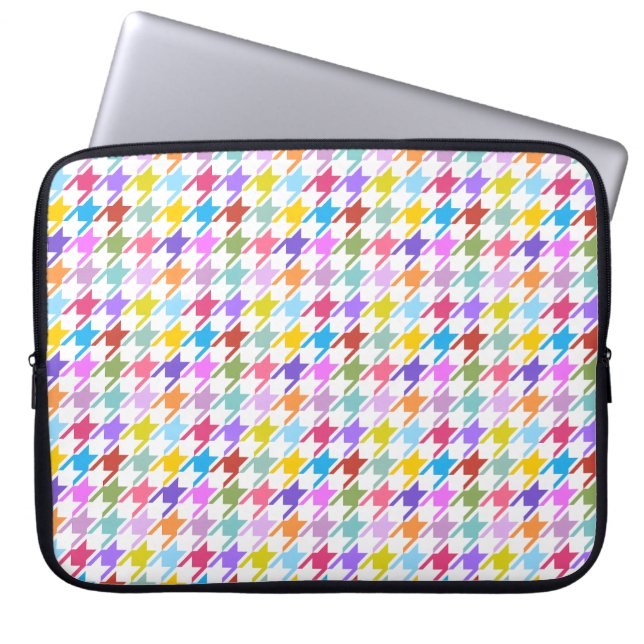 Houndstooth Multicolor+White Pattern Laptop Sleeve (Voorkant)