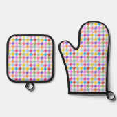 Houndstooth Multicolor+White Pattern Ovenwant & Pannenlap Set (Voorkant)