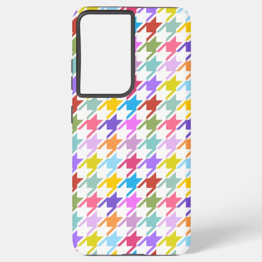 Houndstooth Multicolor+White Pattern Samsung Galaxy Hoesje (Achterkant)