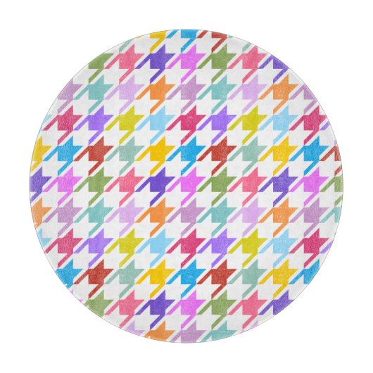 Houndstooth Multicolor+White Pattern Snijplank (Voorkant)