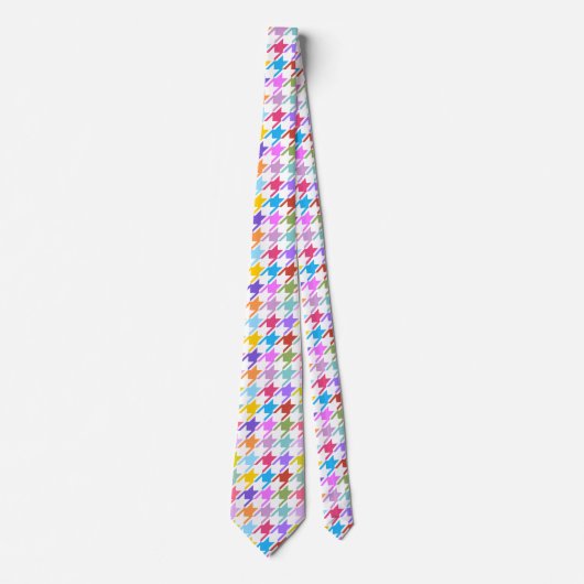 Houndstooth Multicolor+White Pattern Stropdas (Voorkant)