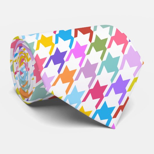 Houndstooth Multicolor+White Pattern Stropdas (Opgerold)