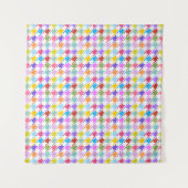 Houndstooth Multicolor+White Pattern Wandkleed (Voorkant (horizontaal))