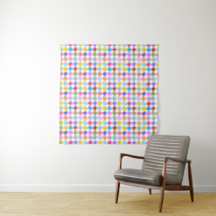 Houndstooth Multicolor+White Pattern Wandkleed