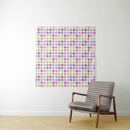 Houndstooth Multicolor+White Pattern Wandkleed (In situ)