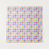 Houndstooth Multicolor+White Pattern Wandkleed (Voorkant)