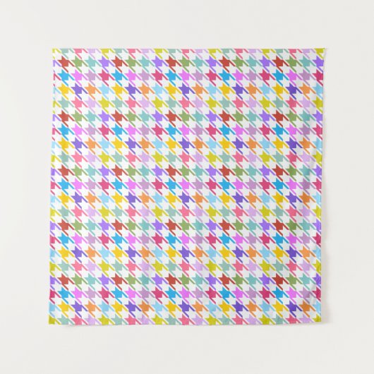 Houndstooth Multicolor+White Pattern Wandkleed (Voorkant)