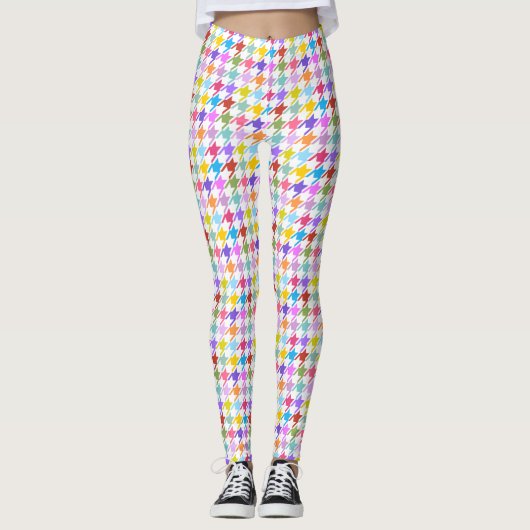 Houndstooth Multicolor+White RPT Pattern Leggings (Voorkant)
