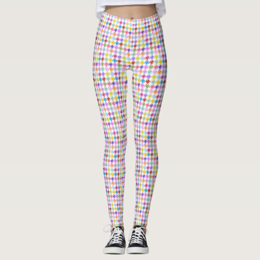 Houndstooth Multicolor+White SML Pattern Leggings (Voorkant)