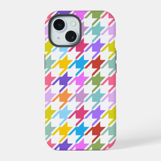Houndstooth Multicolor+Wit Groot Patroon iPhone 15 Case (Achterkant)