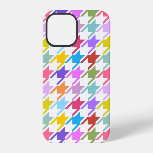 Houndstooth Multicolor+Wit Groot Patroon iPhone Hoesje (Achterkant)