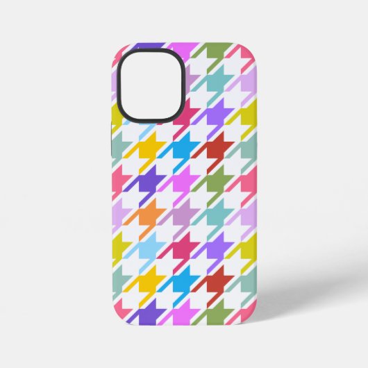 Houndstooth Multicolor+Wit Groot Patroon iPhone Hoesje (Achterkant)