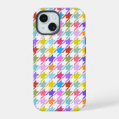 Houndstooth multicolor+wit patroon iPhone 15 case (Achterkant)