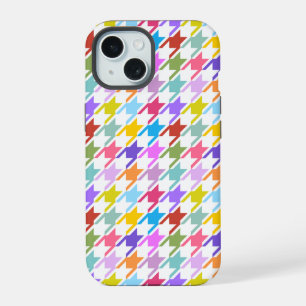 Houndstooth multicolor+wit patroon iPhone 15 case