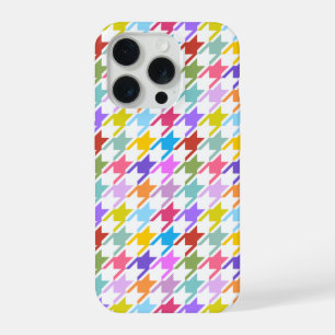 Houndstooth Multicolor+Wit Patroon iPhone 15 Pro Case