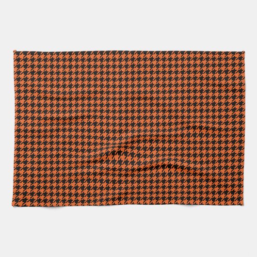 Houndstooth Oranje en zwart Theedoek (Horizontaal)