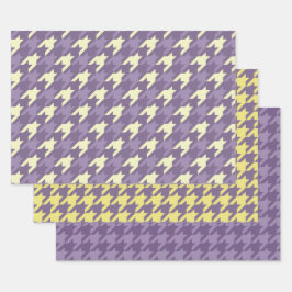 Houndstooth-patroon in paarse en gele kleur inpakpapier vel