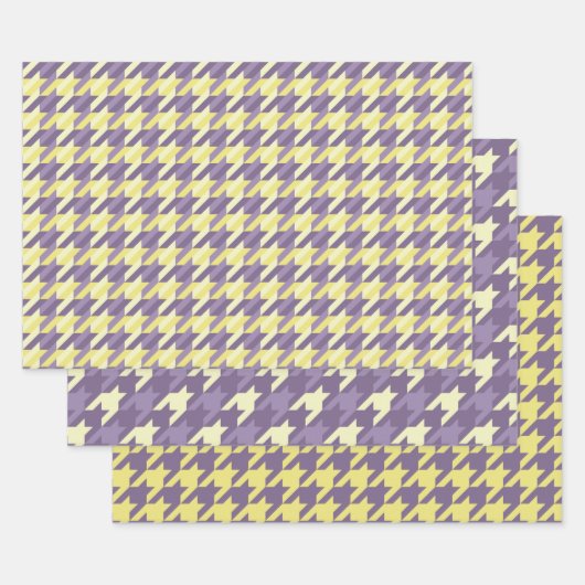 Houndstooth-patroon in paarse en gele kleur inpakpapier vel (Set)