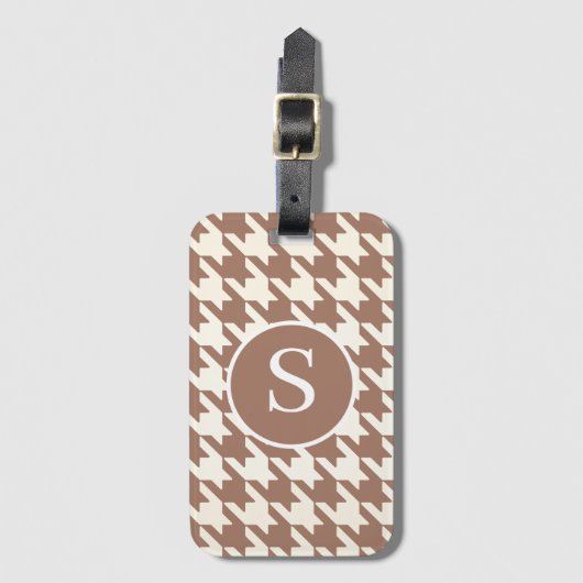 Houndstooth Patroon Mocha Mousse en wit Bagagelabel (Voorkant (verticaal))