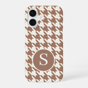Houndstooth Patroon Mocha Mousse en wit iPhone 16 Hoesje