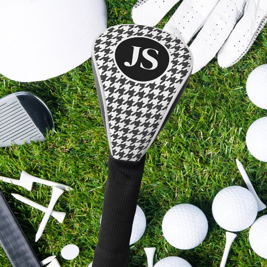 Houndstooth patroon monogram zwart wit golfheadcover