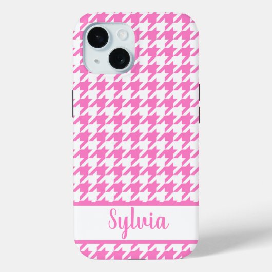 Houndstooth patroon roze wit gepersonaliseerd Case-Mate iPhone case (Achterkant)