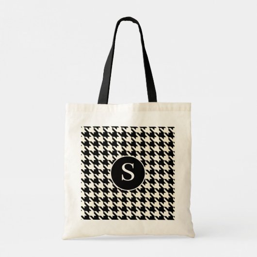 Houndstooth Patroon Zwart & Wit Tote Bag (Achterkant)