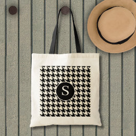 Houndstooth Patroon Zwart & Wit Tote Bag