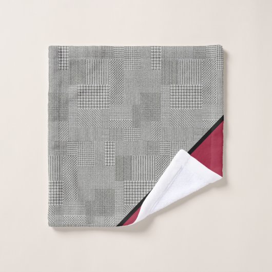 Houndstooth patroon, zwarte strepen, bordeauxrood bad handdoek (Wasdoekje)