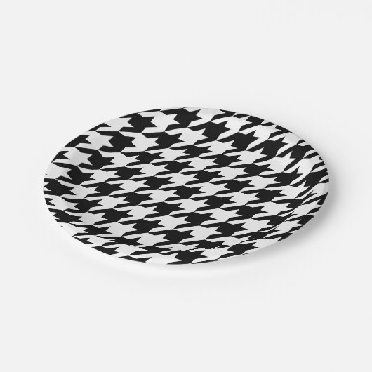 Houndstooth Pattern Black and White Papieren Bordje (Gekanteld)