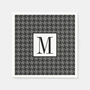 Houndstooth Pattern Black Check of Mannen Monogram Servetten