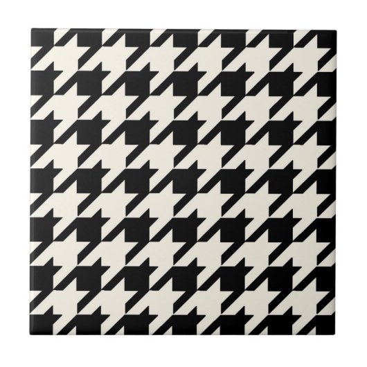 Houndstooth Pattern Black en Cream Tegeltje (Voorkant)