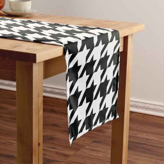 Houndstooth Pattern Black White Korte Tafelloper (Voorbeeld)