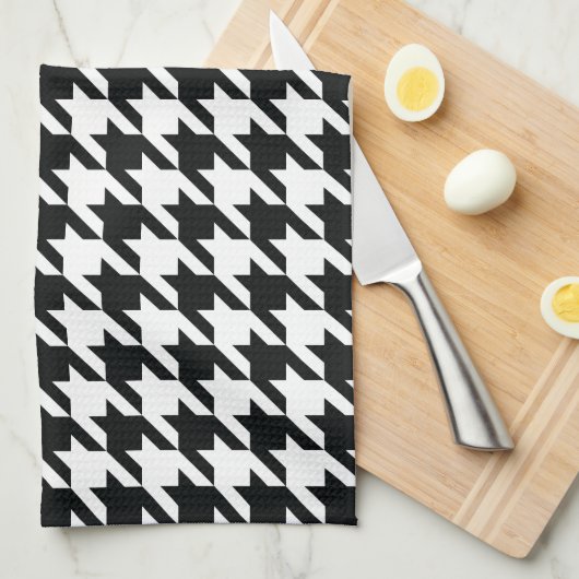 Houndstooth Pattern Black White Theedoek (Quarter Fold)