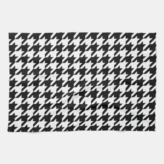 Houndstooth Pattern Black White Theedoek (Horizontaal)