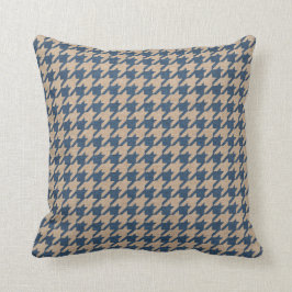 Houndstooth Pattern Denim Blue en Tan Kussen