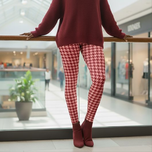 Houndstooth Pattern Pink & Red Leggings
