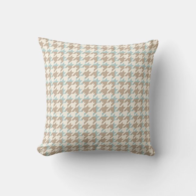 Houndstooth Pattern Tan Cream Blue Kussen (Voorkant)