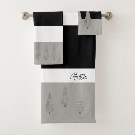 Houndstooth Patterned KerstTree Monogramed Bad Handdoek (Insitu)