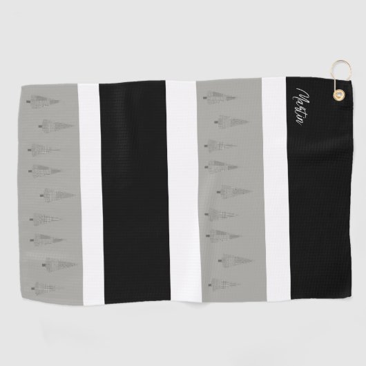 Houndstooth Patterned KerstTree Monogramed Golfhanddoek (Horizontaal)