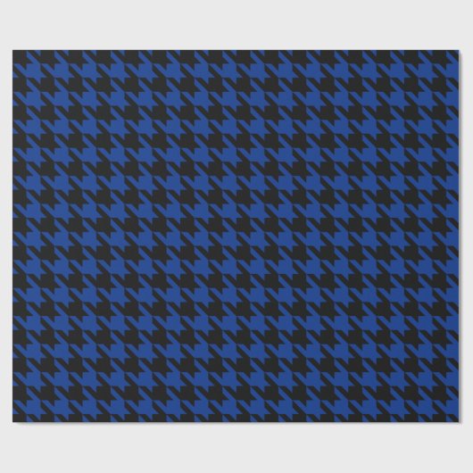 Houndstooth Pied de Poule Black Blue Cadeaupapier (Vlak)