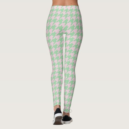 Houndstooth Pied de Poule Pattern Pink Green Leggings (Achterkant)