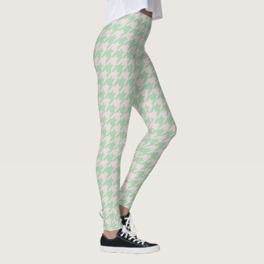 Houndstooth Pied de Poule Pattern Pink Green Leggings (Rechts)
