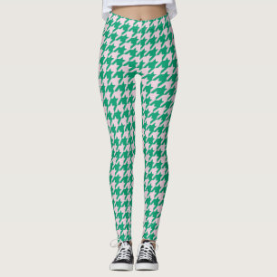Houndstooth Pied de Poule Pattern Pink Green Leggings