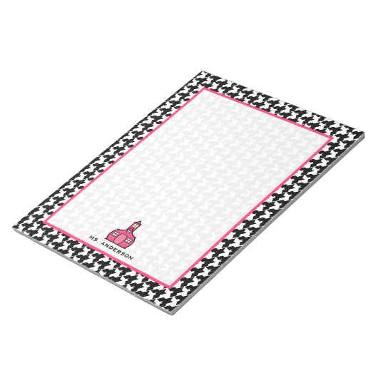 Houndstooth & Pink-leraar Notitieblok (Schuin)
