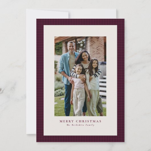 Houndstooth plum Christmas fotocardas Feestdagenkaart (Voorkant)